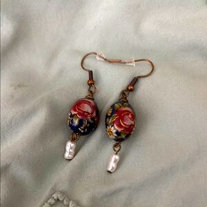 Red and Blue Vintage-Inspired Dangle Earrings